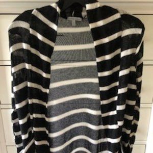 Black and White Striped Cardigan with Pockets